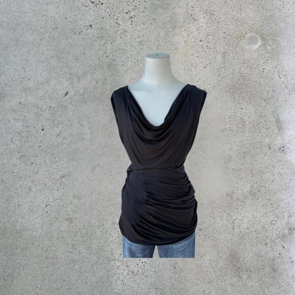 2000s Black Cowl Neck Top - Picture 1 of 5